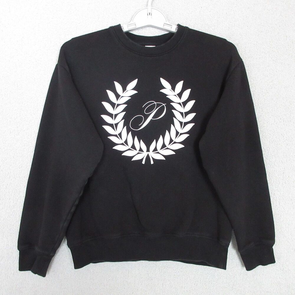 PINK Victorias Secret Sweatshirt Womens XS Black Crewneck Laurel Wreath Graphic